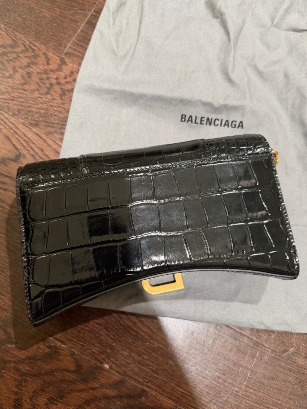 Balenciaga: Black Croc Hourglass Bag (Like New) - Picture 7 of 15